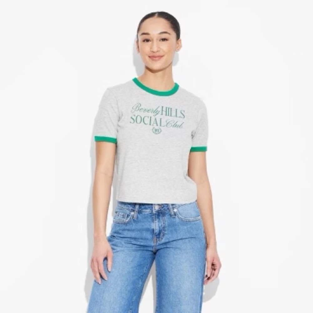 NEW Mighty Fine Gray Beverly Hills Social Club‎ Tee with Green Trim Size L